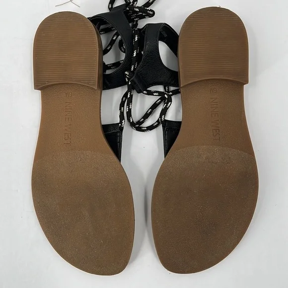 NINE West Gannon Strappy Sandal Wrap Flat Black Tassel Boho Gladiator  6 - Picture 7 of 9